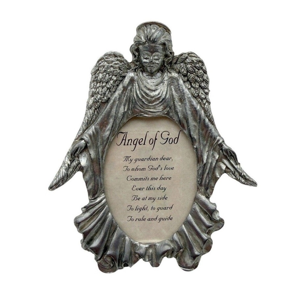 VTG Small Angel Pewter and Glass Guardian Angel Prayer Photo Frame 4" Made USA